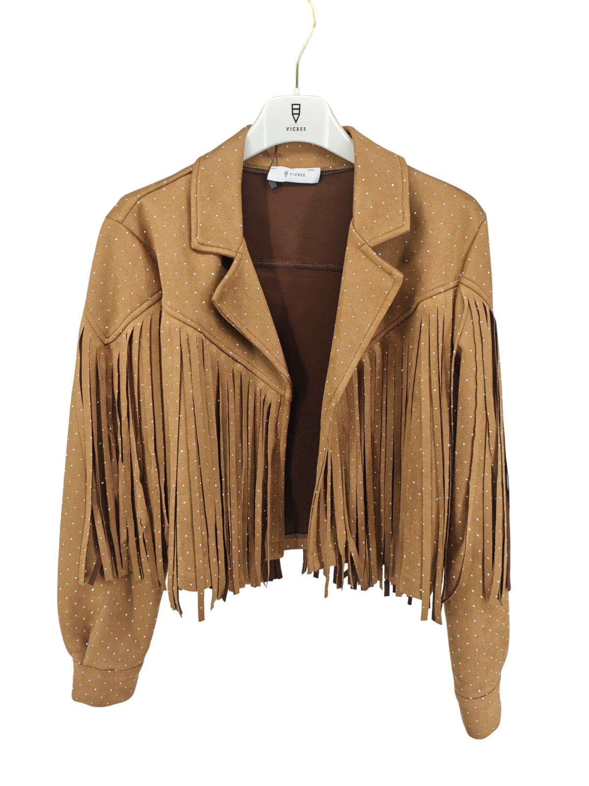 Giacca Cammello con  Frange e Micro Brillantini - VICBEE
