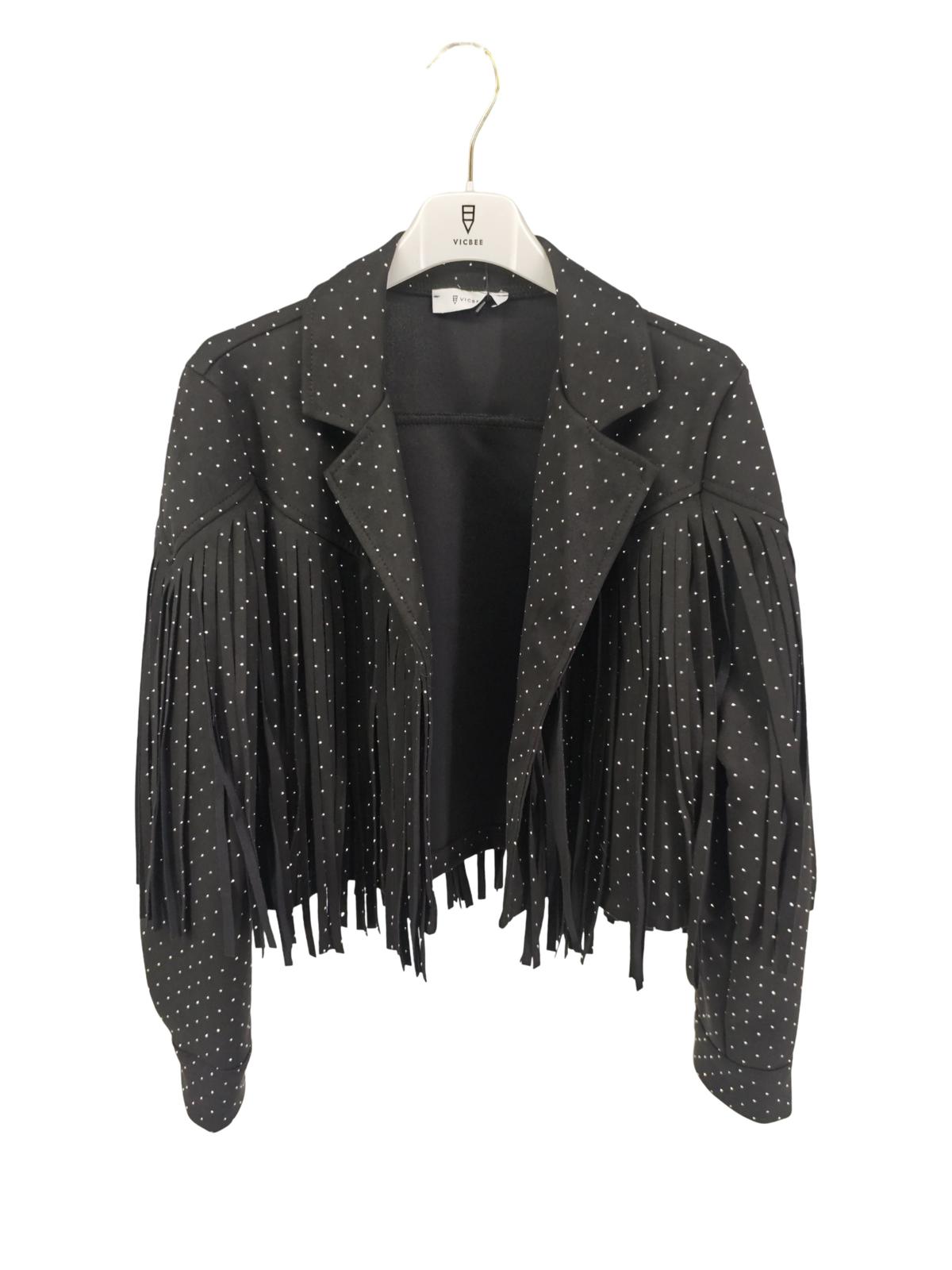 Giacca Cammello con  Frange e Micro Brillantini - VICBEE