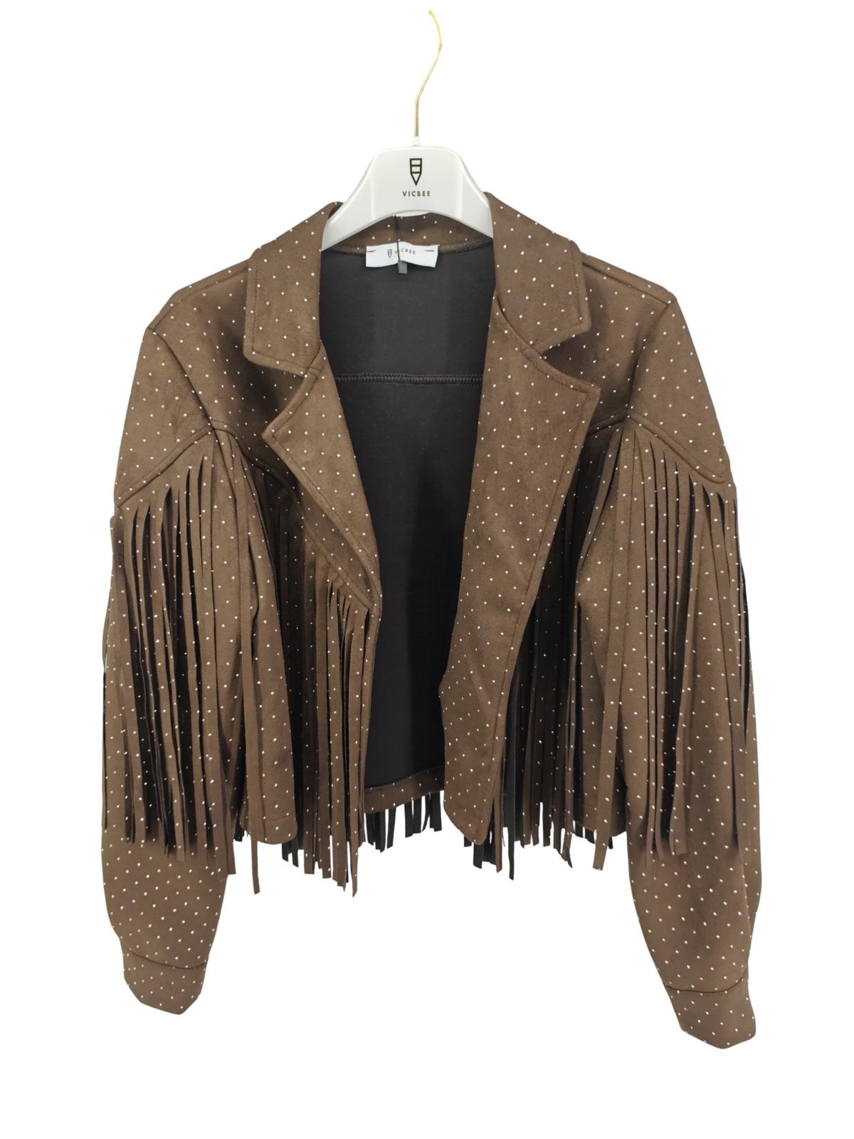 Giacca Cammello con  Frange e Micro Brillantini - VICBEE