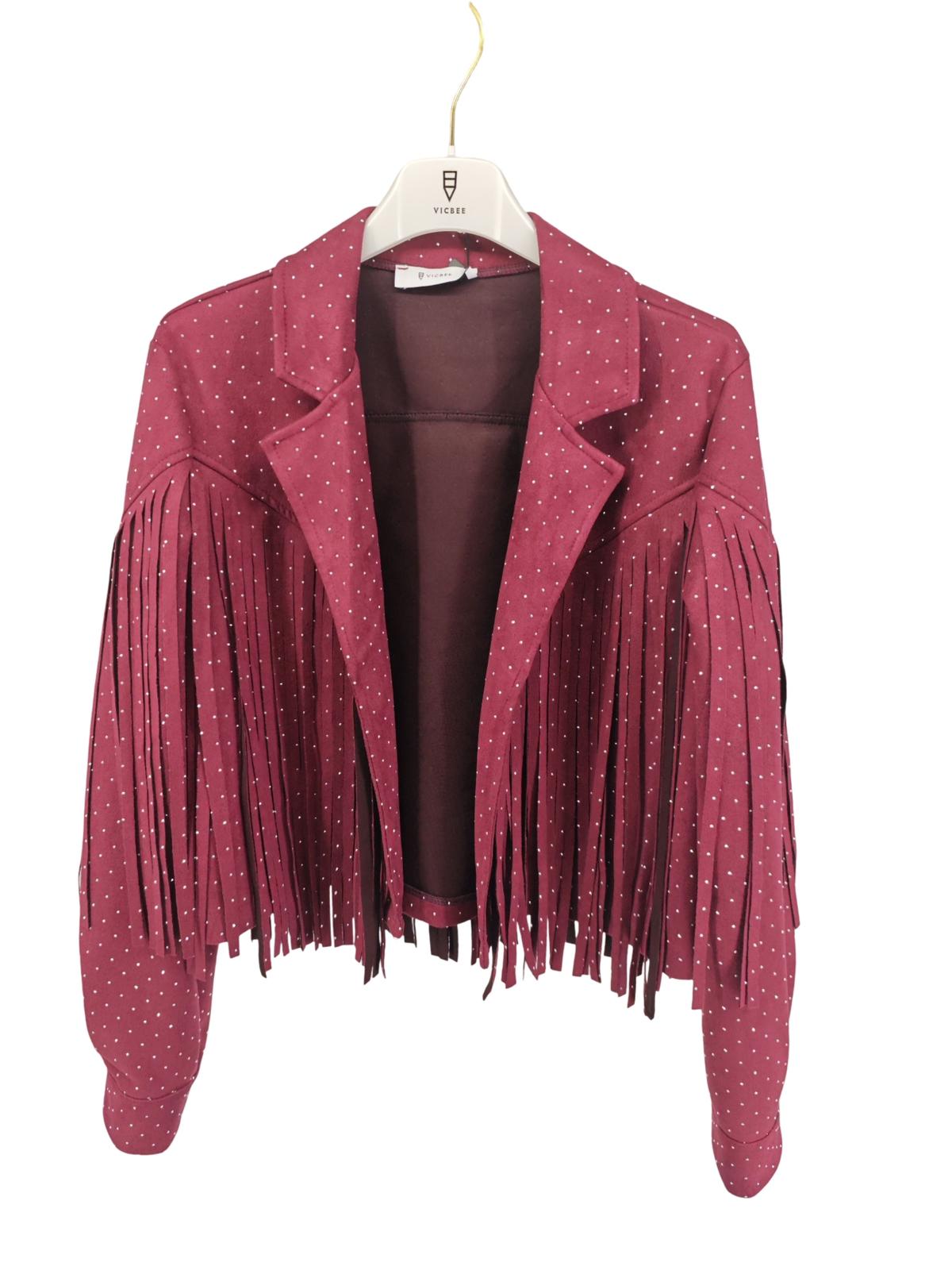 Giacca Cammello con  Frange e Micro Brillantini - VICBEE